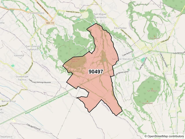 Mapa del código postal 90497, San José Teacalco, Tlaxcala