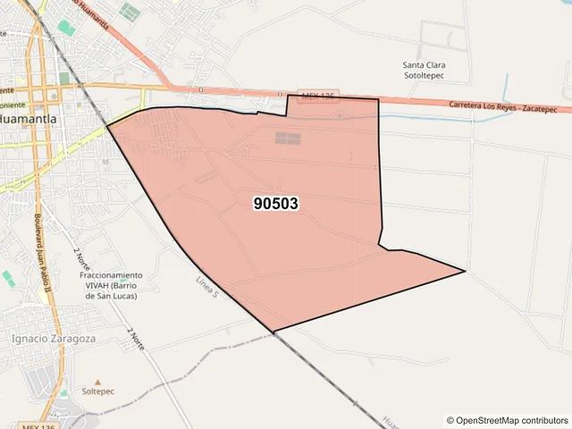 Mapa del código postal 90503, Huamantla, Tlaxcala