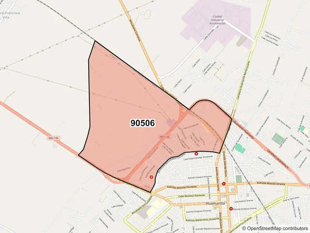 Mapa del código postal 90506, Huamantla, Tlaxcala