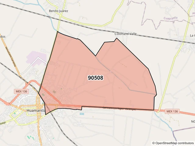 Mapa del código postal 90508, Huamantla, Tlaxcala