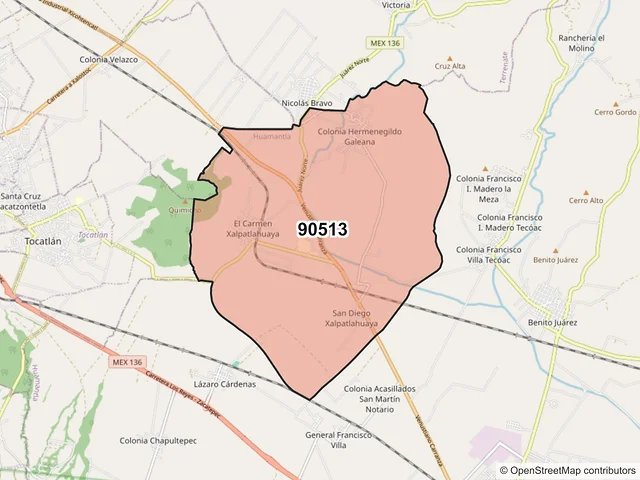 Mapa del código postal 90513, Huamantla, Tlaxcala