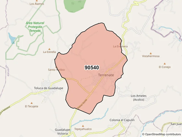 Mapa del código postal 90540, Terrenate, Tlaxcala