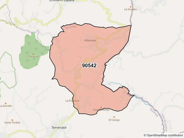 Mapa del código postal 90542, Terrenate, Tlaxcala