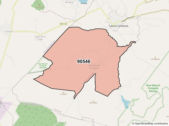 Mapa del código postal 90546, Lázaro Cárdenas, Tlaxcala