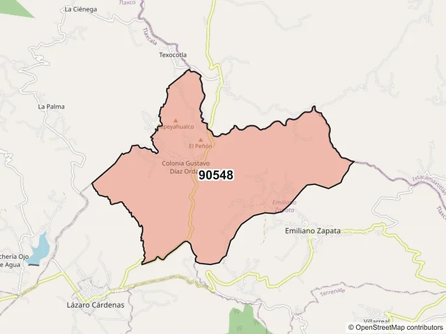 Mapa del código postal 90548, Emiliano Zapata, Tlaxcala