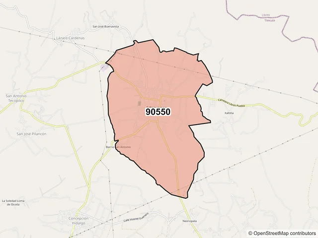 Mapa del código postal 90550, Atltzayanca, Tlaxcala