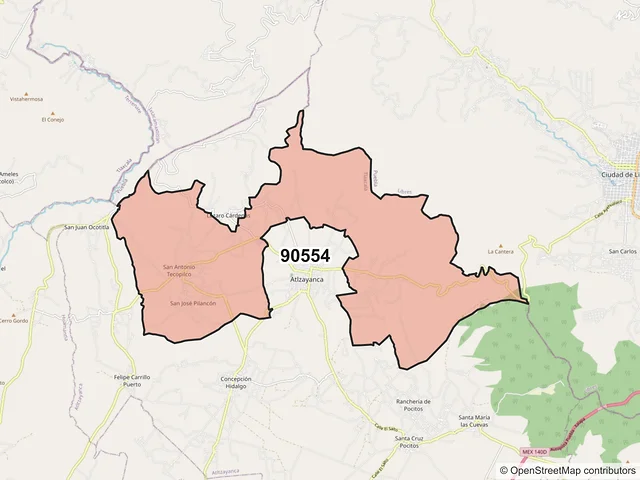 Mapa del código postal 90554, Atltzayanca, Tlaxcala
