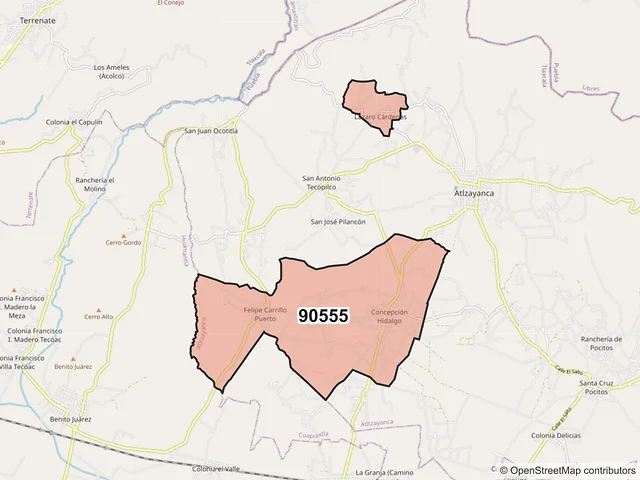 Mapa del código postal 90555, Atltzayanca, Tlaxcala