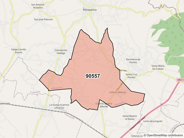 Mapa del código postal 90557, Atltzayanca, Tlaxcala