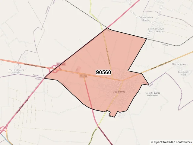 Mapa del código postal 90560, Cuapiaxtla, Tlaxcala