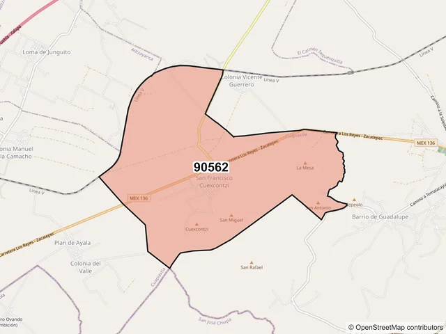 Mapa del código postal 90562, Cuapiaxtla, Tlaxcala