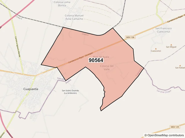 Mapa del código postal 90564, Cuapiaxtla, Tlaxcala