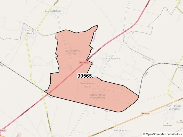 Mapa del código postal 90565, Cuapiaxtla, Tlaxcala