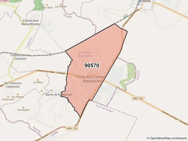 Mapa del código postal 90570, El Carmen Tequexquitla, Tlaxcala