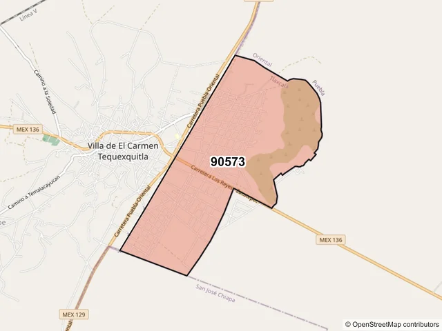 Mapa del código postal 90573, El Carmen Tequexquitla, Tlaxcala
