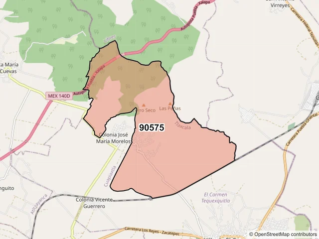Mapa del código postal 90575, El Carmen Tequexquitla, Tlaxcala