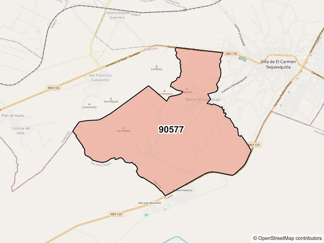 Mapa del código postal 90577, El Carmen Tequexquitla, Tlaxcala