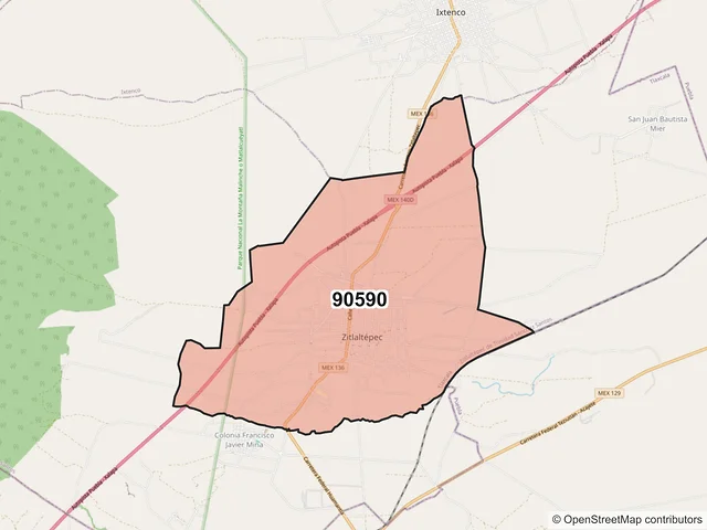 Mapa del código postal 90590, Ziltlaltépec de Trinidad Sánchez Santos, Tlaxcala