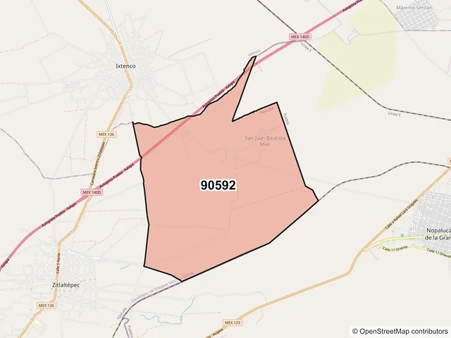 Mapa del código postal 90592, Ziltlaltépec de Trinidad Sánchez Santos, Tlaxcala