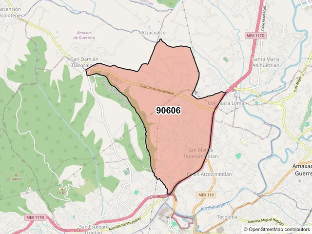 Mapa del código postal 90606, Apetatitlán de Antonio Carvajal, Tlaxcala