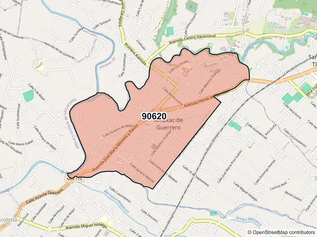 Mapa del código postal 90620, Amaxac de Guerrero, Tlaxcala