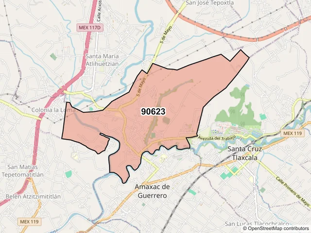 Mapa del código postal 90623, Amaxac de Guerrero, Tlaxcala