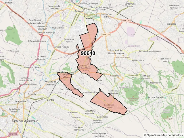 Mapa del código postal 90640, Santa Cruz Tlaxcala, Tlaxcala