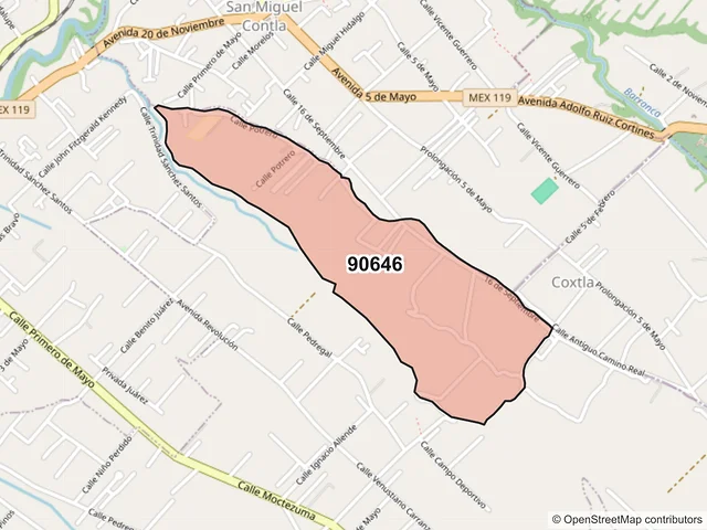 Mapa del código postal 90646, Santa Cruz Tlaxcala, Tlaxcala