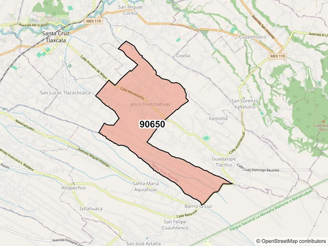Mapa del código postal 90650, Santa Cruz Tlaxcala, Tlaxcala
