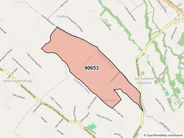 Mapa del código postal 90653, Santa Cruz Tlaxcala, Tlaxcala