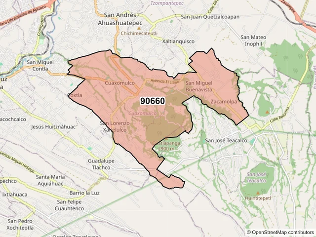 Mapa del código postal 90660, Cuaxomulco, Tlaxcala