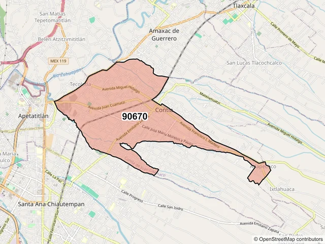 Mapa del código postal 90670, Contla de Juan Cuamatzi, Tlaxcala