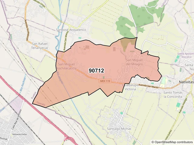Mapa del código postal 90712, Natívitas, Tlaxcala