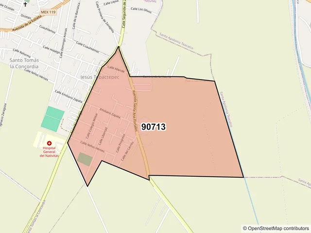 Mapa del código postal 90713, Natívitas, Tlaxcala