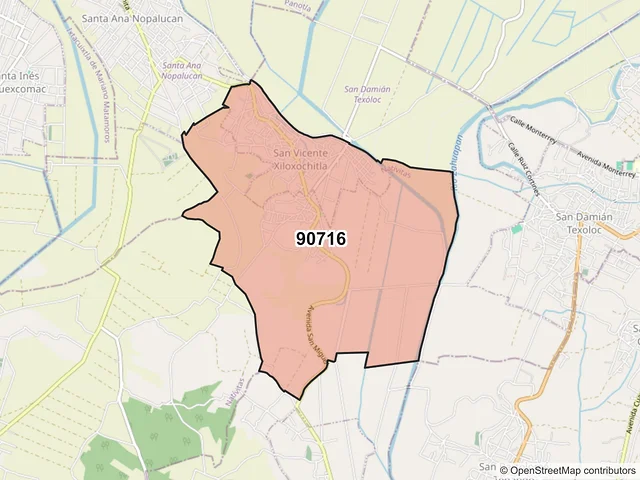 Mapa del código postal 90716, Natívitas, Tlaxcala