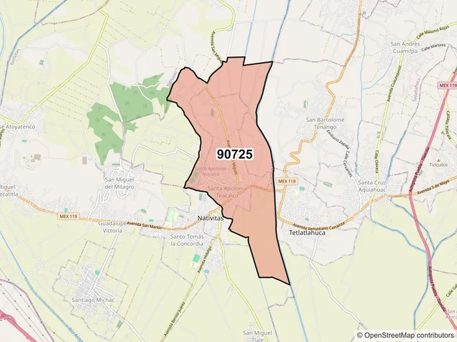 Mapa del código postal 90725, Santa Apolonia Teacalco, Tlaxcala
