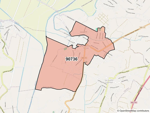 Mapa del código postal 90736, San Damián Texóloc, Tlaxcala