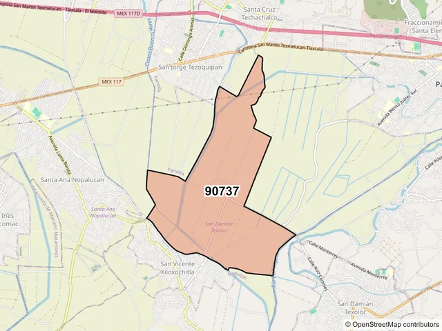 Mapa del código postal 90737, San Damián Texóloc, Tlaxcala