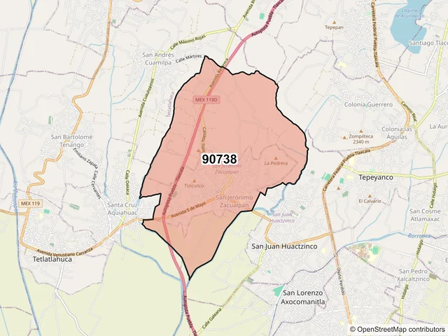 Mapa del código postal 90738, San Jerónimo Zacualpan, Tlaxcala