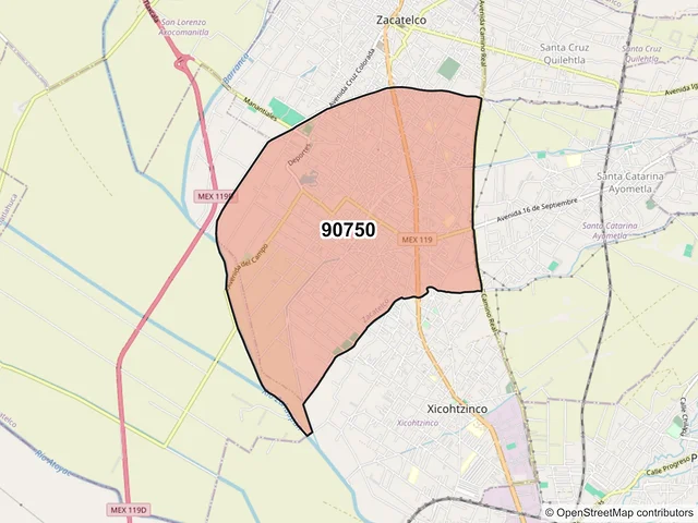 Mapa del código postal 90750, Zacatelco, Tlaxcala