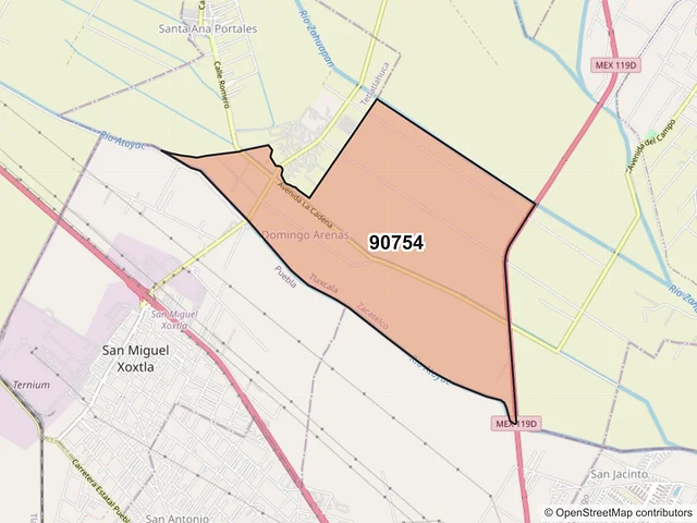 Mapa del código postal 90754, Zacatelco, Tlaxcala