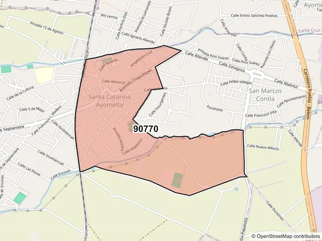 Mapa del código postal 90770, Santa Catarina Ayometla, Tlaxcala
