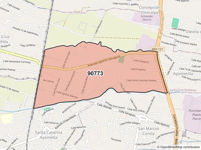 Mapa del código postal 90773, Santa Catarina Ayometla, Tlaxcala