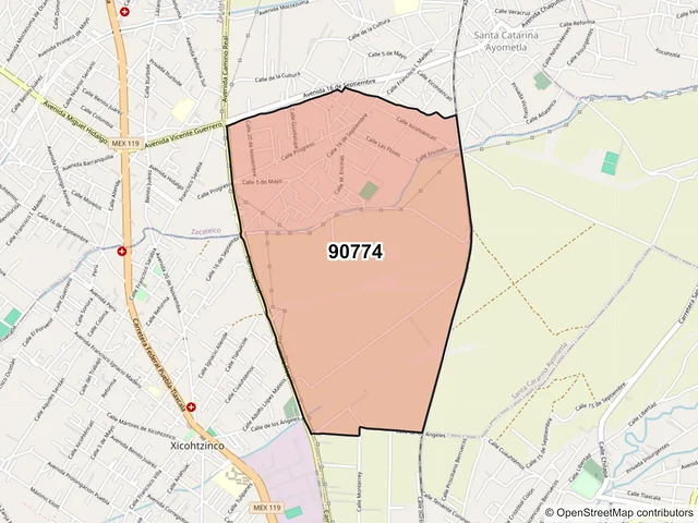 Mapa del código postal 90774, Santa Catarina Ayometla, Tlaxcala