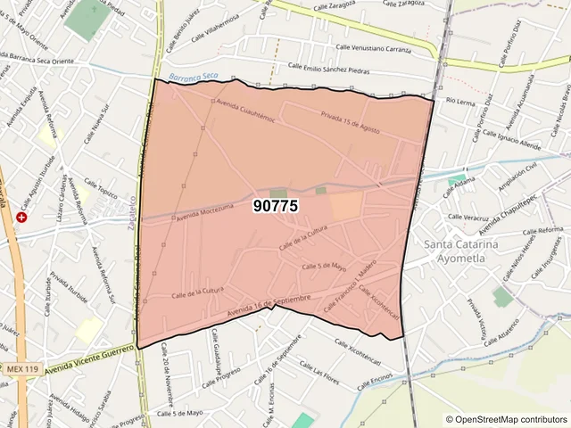Mapa del código postal 90775, Santa Catarina Ayometla, Tlaxcala