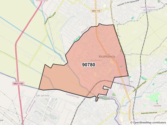 Mapa del código postal 90780, Xicohtzinco, Tlaxcala
