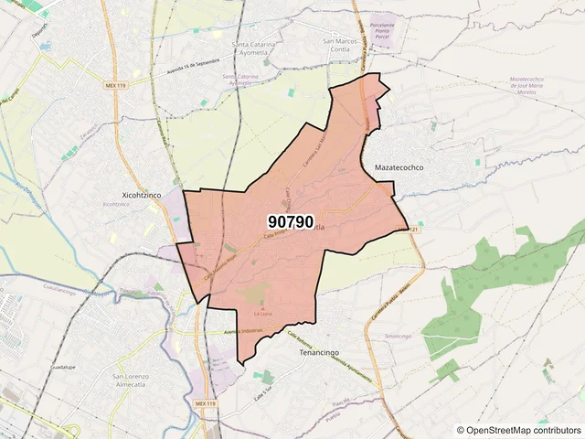 Mapa del código postal 90790, Papalotla de Xicohténcatl, Tlaxcala