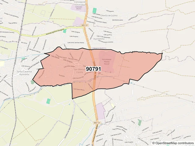 Mapa del código postal 90791, Papalotla de Xicohténcatl, Tlaxcala