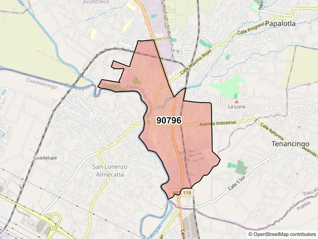Mapa del código postal 90796, Papalotla de Xicohténcatl, Tlaxcala