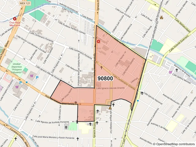 Mapa del código postal 90800, Chiautempan, Tlaxcala